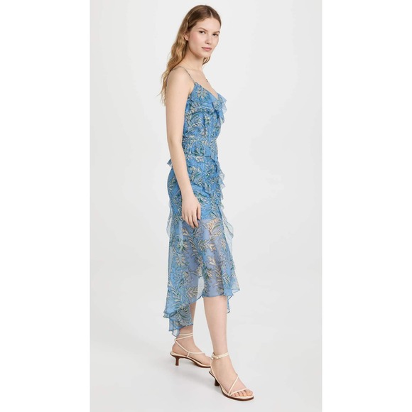 VERONICA BEARD Avenel Silk Ruffle Dress in Blue Sz 0 - Picture 3 of 15